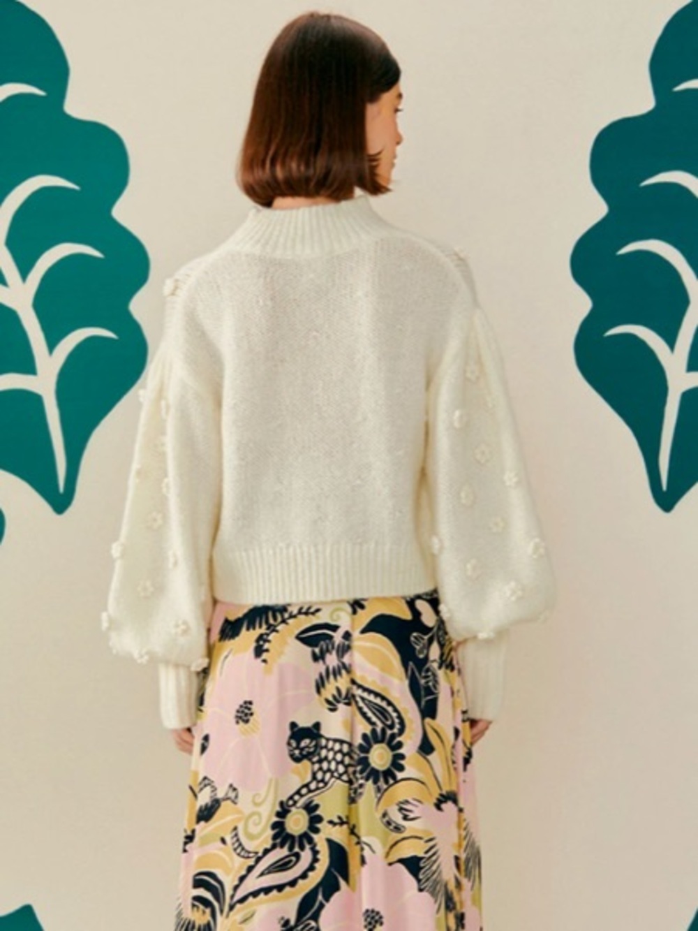 NWOT Farm Rio Floral Applique Lantern-Sleeve Sweater XS - Picture 3 of 11